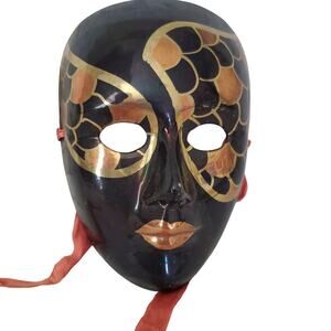Vintage Handmade Masquerade Wall Mask Made in India Hand-painted Solid Brass